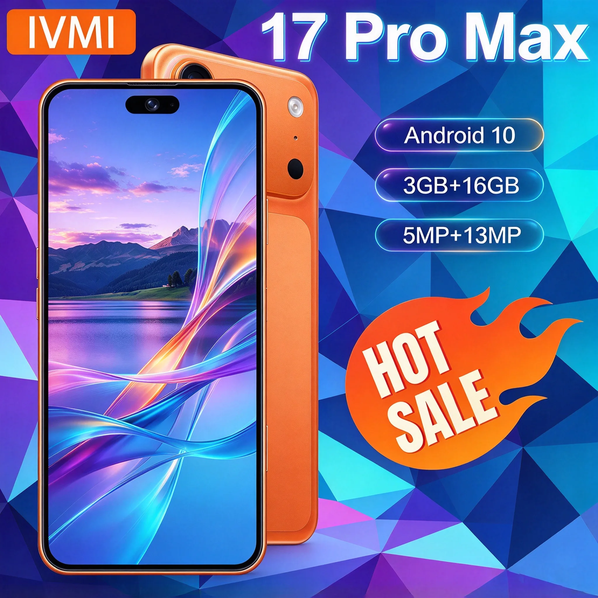 هواتف IVMI 17Pro Max الذكية 3 جيجابايت + 16 جيجابايت أندرويد 10.0 بشريحتي اتصال وكاميرا 5+13 ميجابكسل وبصمة الإصبع وخاصية التعرف على الوجه ومتجر جوجل بلاي وشبكة الجيل الرابع هواتف محمولة رخيصة
