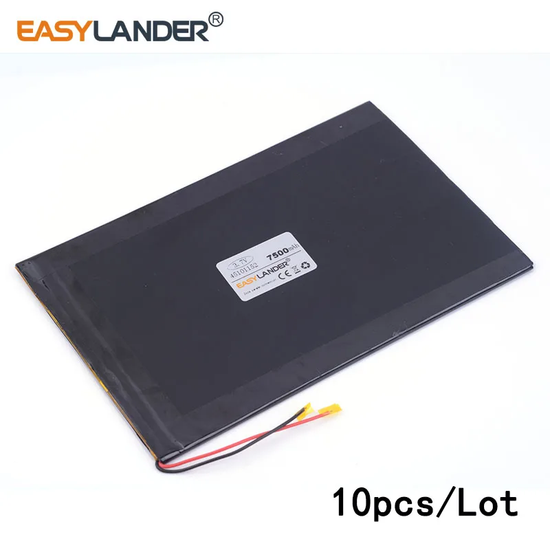 

10pcs/Lot 3.7V 7500mAH 45101152 lithium Li ion polymer rechargeable battery for tablet pc V972 quad core PAD DVD Naptop