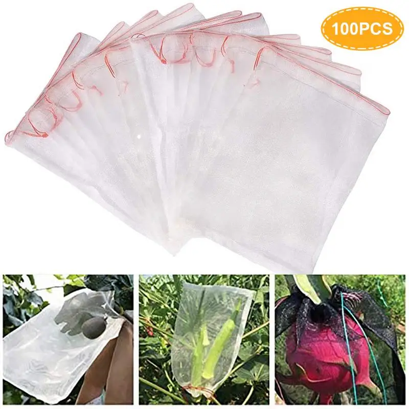 Sacs de protection des fruits avec ficelle de proximité, ensemble de pocommuniste en filet, sacs de filet de jardin, arbres fruitiers et légumes, TomTag, 4x6 po, 100 pièces