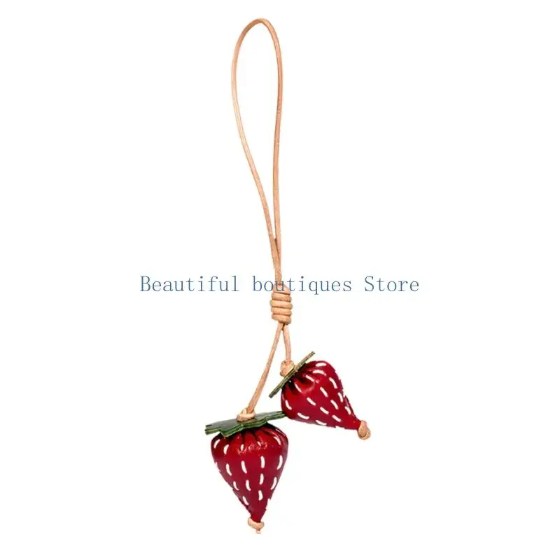 U4LF Unique 3D Leather Strawberry Charm Handcrafted Holder Bag Hanging Ornament For Women Girls Fashionable Gift