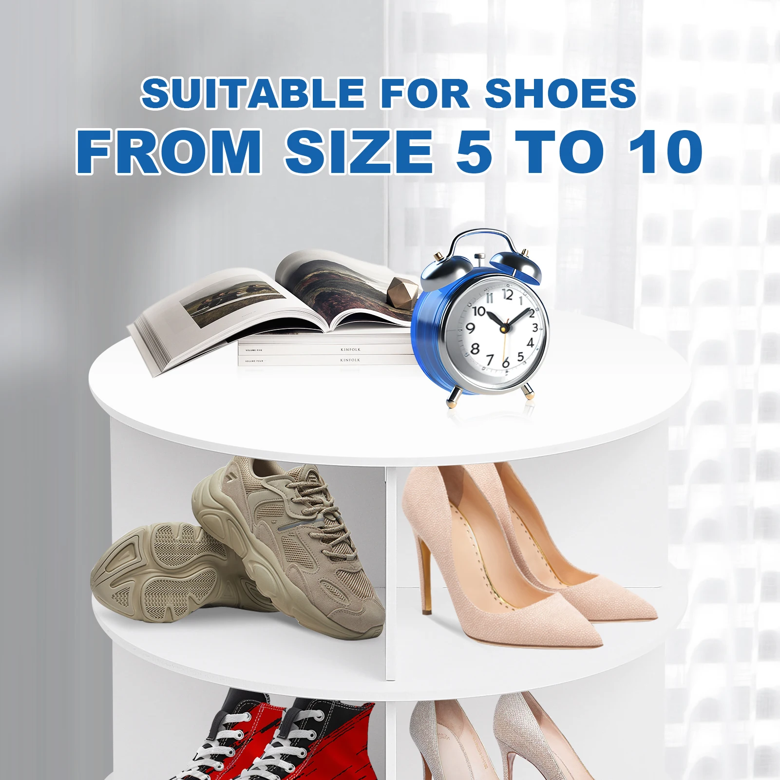 Corner Shoe Rack Tower Standing 4 Tier Round Sneaker Rack 360 Degrees Revolving Shoe Tower Organizer for Hallway, Home