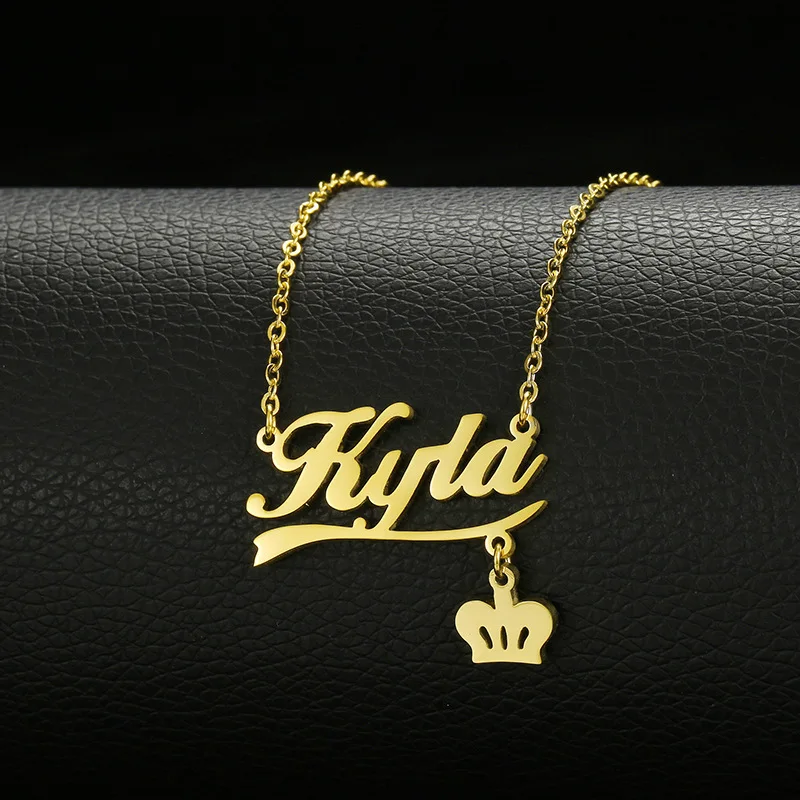Personalized Customized Stainless Steel Name Necklace Wings Love Crown Pendant DIY Gift Letter Number Written Words