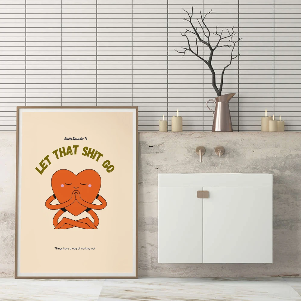 Funny Bathroom Sign Canvas Prints and Poster Let That Shit Go Retro Heart Quotes Art Painting Wall Picture for Living Room Decor