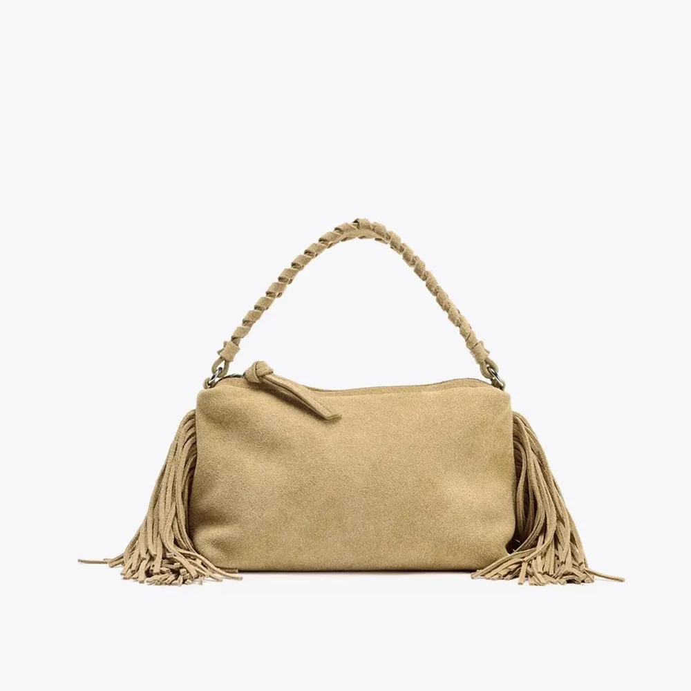 

Women Mini Faux Suede Fringed Bag, New Luxury Designer Small Handbag, Spacious Crossbody Bag For Ladies, Fashionable Tassel Bag