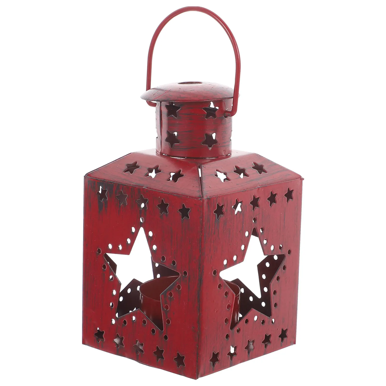 

Retro Lantern Ornament Wrought Iron Holder Red Brush Gold Star Christmas Decor Tealight Stand Home Party DIY