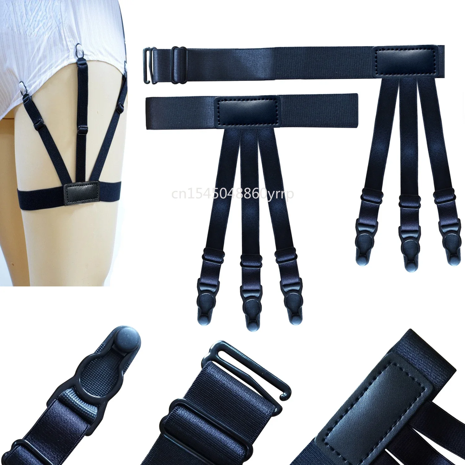 2 Pcs Men Shirt Stays Belt with Non-slip Locking Clips Keep Shirt Tucked Leg Thigh Suspender Garters Strap