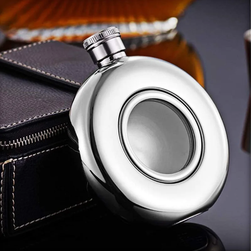 5oz mini Stainless Steel muticolor circle Hip Flask Pocket Hip Flask gift package Alcohol Whiskey Hip Flask Screw Cap gift
