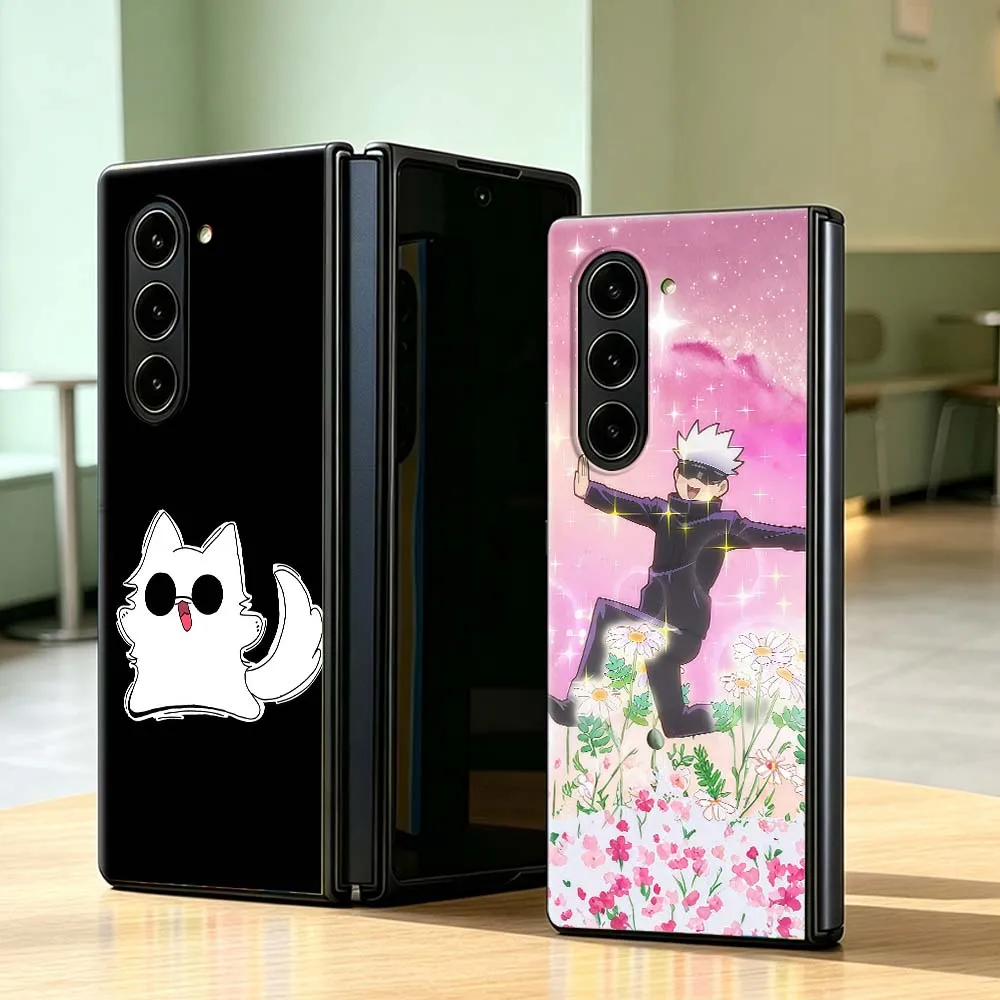 Cartoon Cat Jujutsu Kaisen Cover Phone Case For Samsung Galaxy Z Fold 8 3 4 5 6 7 5G PC Hard Mobile Folding Black Shell