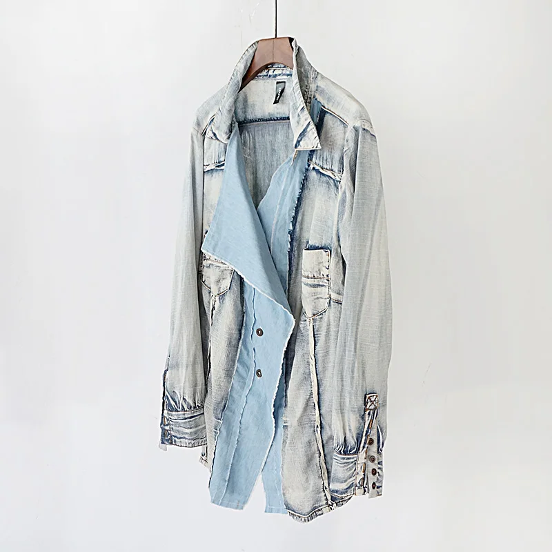 Irregular White Denim Shirt Coat Women's Spring and Summer New Ocean Style Nostalgic Mid-Length Protective Clothes Thin