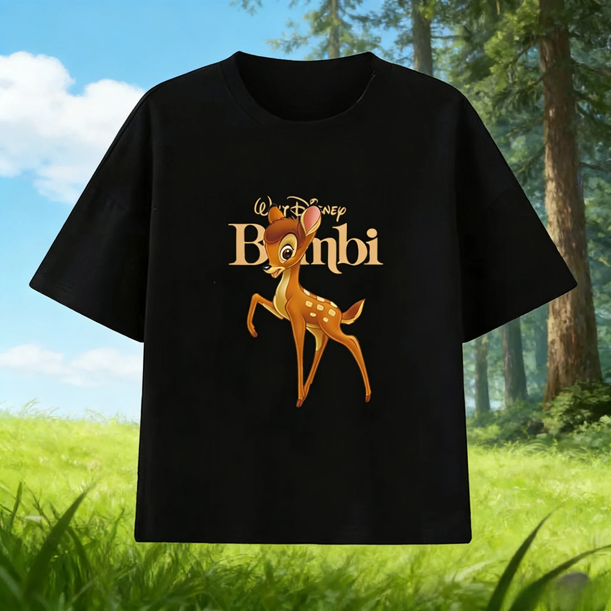 

Disney 2026 Summer Bambi 100% Pure Cotton Printed T-shirt for Men and Women Outdoor Casual Breathable Quick-drying Top