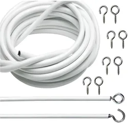 1M 2M 3m PVC Window Cord Cable Net Curtain track Wire White Windows wall hanging Line with HOOKS EYES For car Caravans Boats