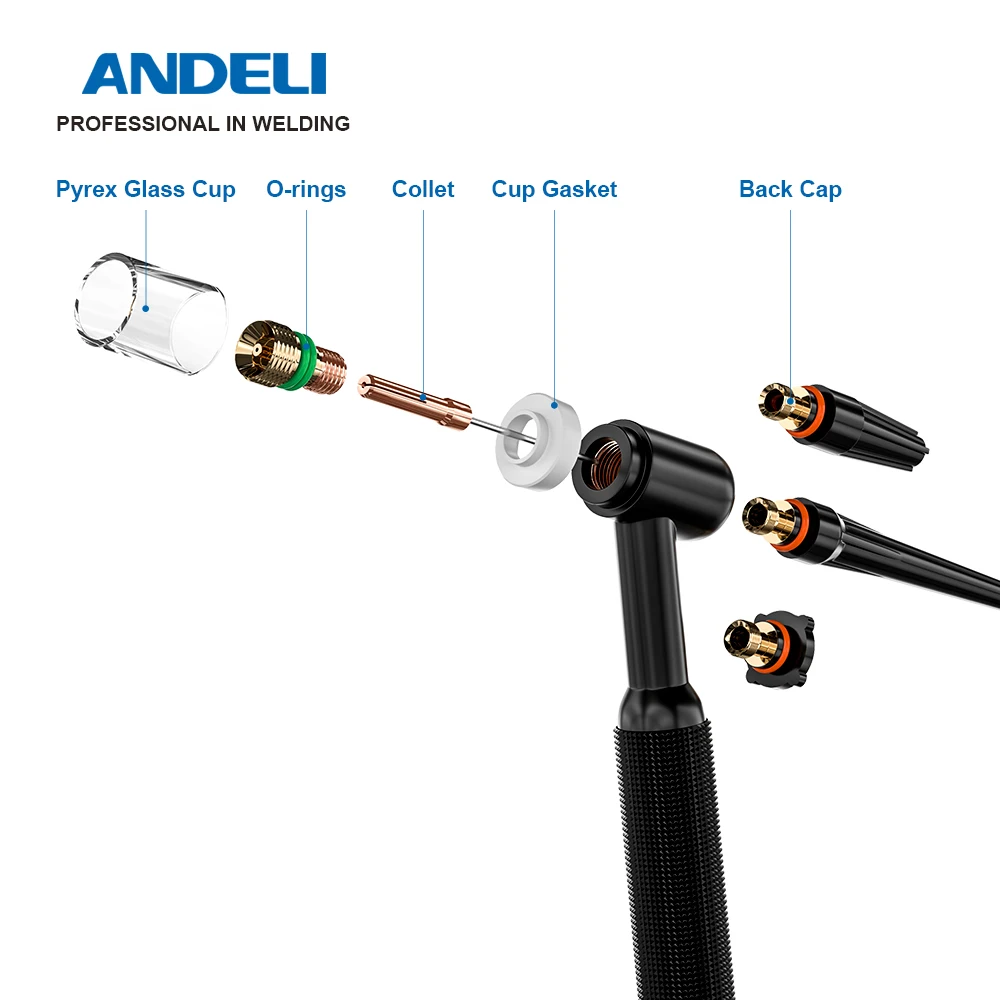 ANDELI TIG شعلة لحام اكسسوارات فوهة حلقة غطاء عدسة الغاز الزجاج طقم أكواب ل WP17/18/26 الشعلة لحام لوازم لحام