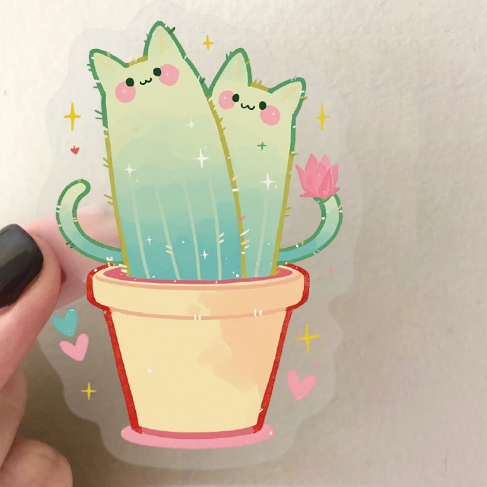 50 pçs kawaii gato adesivos cactus gato árvore torre diy adesivos scrapbooking telefone bagagem skate à prova dwaterproof água matcha decalques