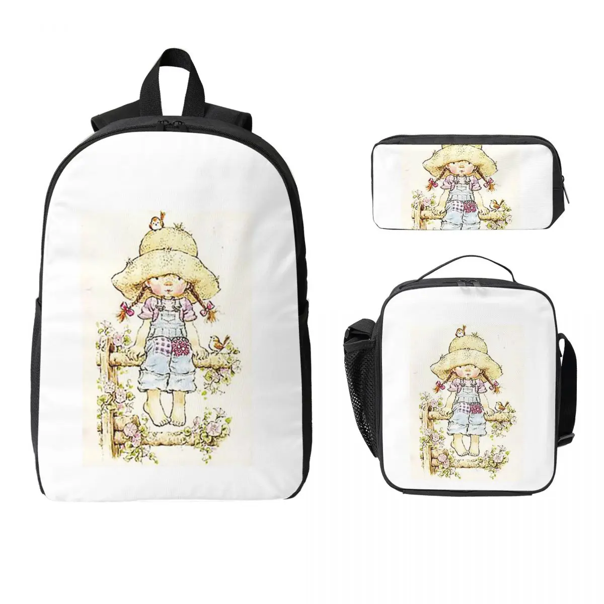 

Sarah Kay Backpack Student Boys Girls BookBag School Bag Computer Shoulder Bags 3ps Insulated Lunch Bag Pencil Case