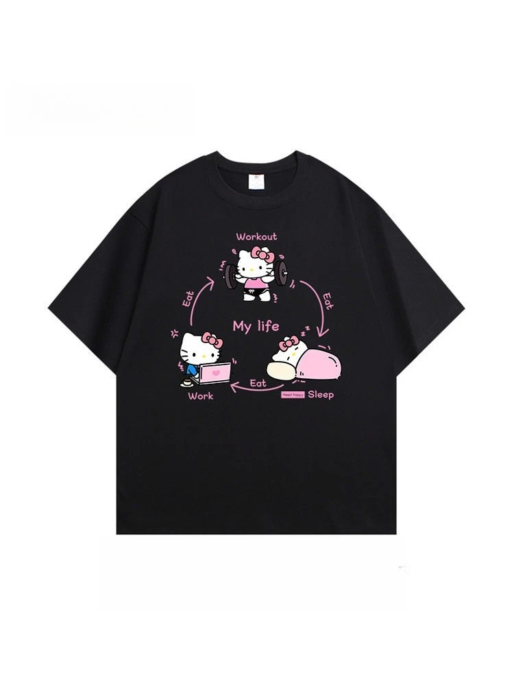 2026 Sanrio Hello Kitty Summer Men's and Women's Parent-Child Pure Cotton T-Shirt Comfortable Breathable High-Quality Ins Y2K