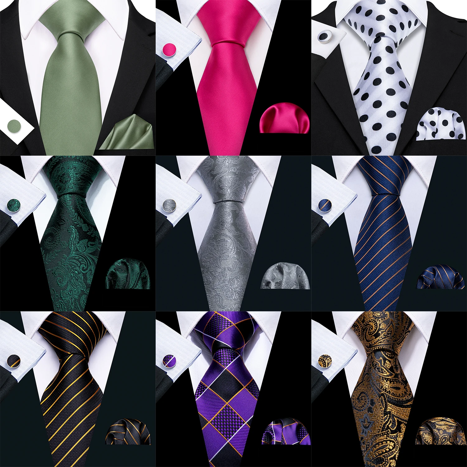 Herren-Krawatte, rosa, blau, grün, rot, Paisley-Blumenmuster, solide Krawatten, Einstecktuch, Manschettenknöpfe, Set, Krawatte, formelle Hochzeit, Dinner-Party