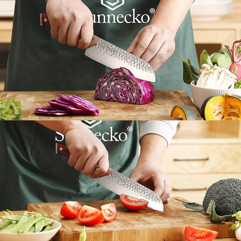 Sunnecko Santoku Knife 7 Inch Japanese Kitchen Knife High Carbon Stainless Steel Vegetable Meat Fruit Slicing Tools Wooden Hand