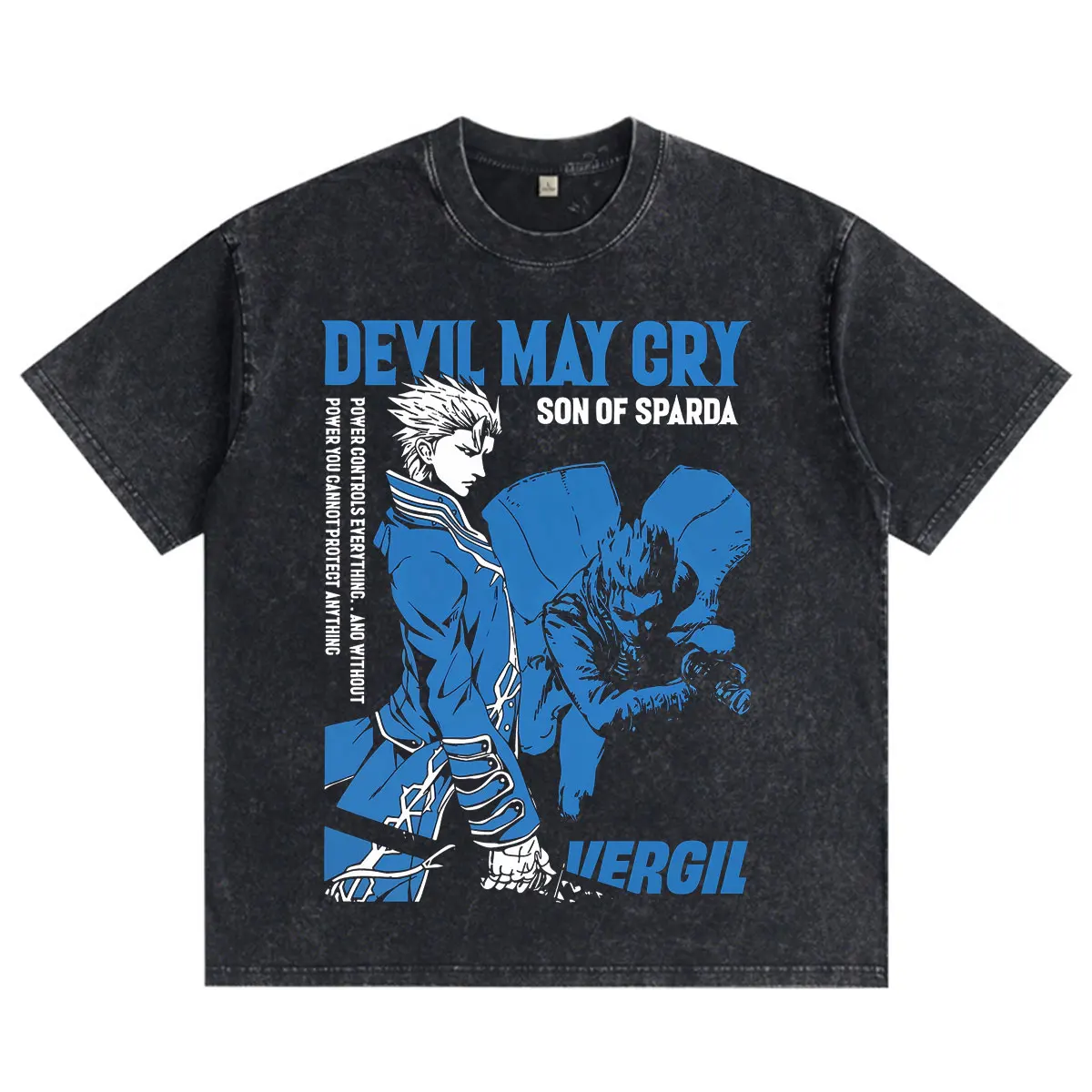 Devil May Cry Son of Sparda Vergil Washed Vintage T-shirt Men Women Clothing Fashion Retro T-shirts Casual Short Sleeves T Shirt