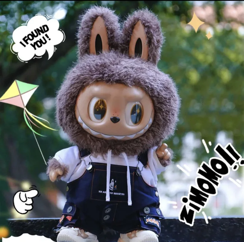 In Stock 38cm Labubu Clothes Mokoko Canvas 58cm Zimomo Clothes Overalls Labubu Baby Clothes 17cm Trendy Hoodie Camera