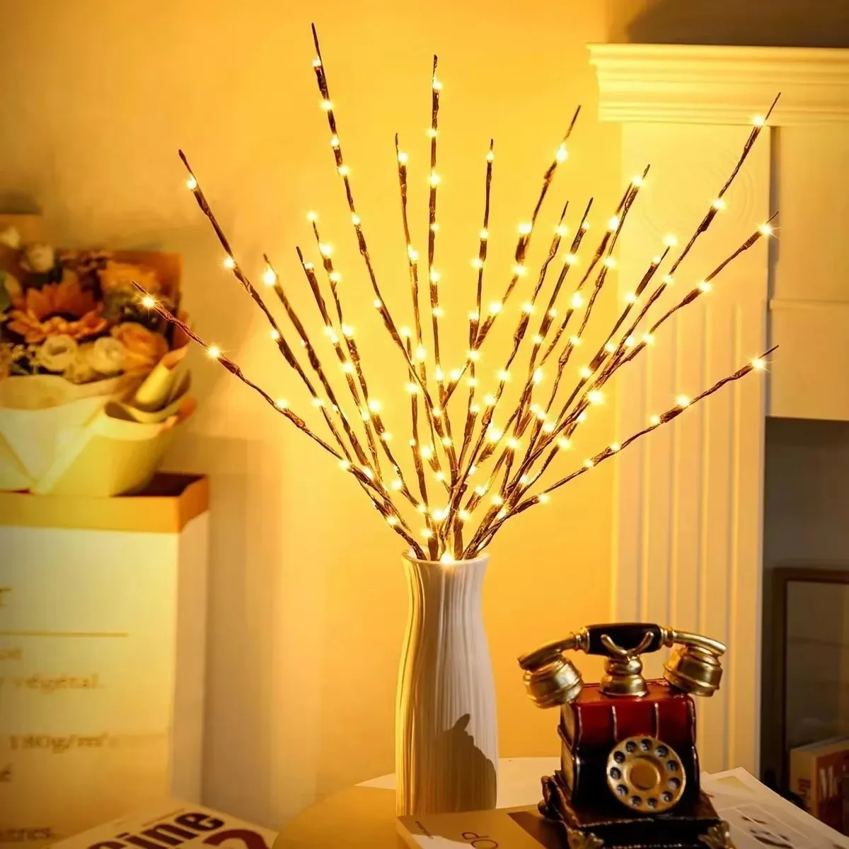 LED Willow Branch Lights Battery Powered Warm White Glow for Home Event Decor Perfect for Vase Filler AA Batteries Not Included