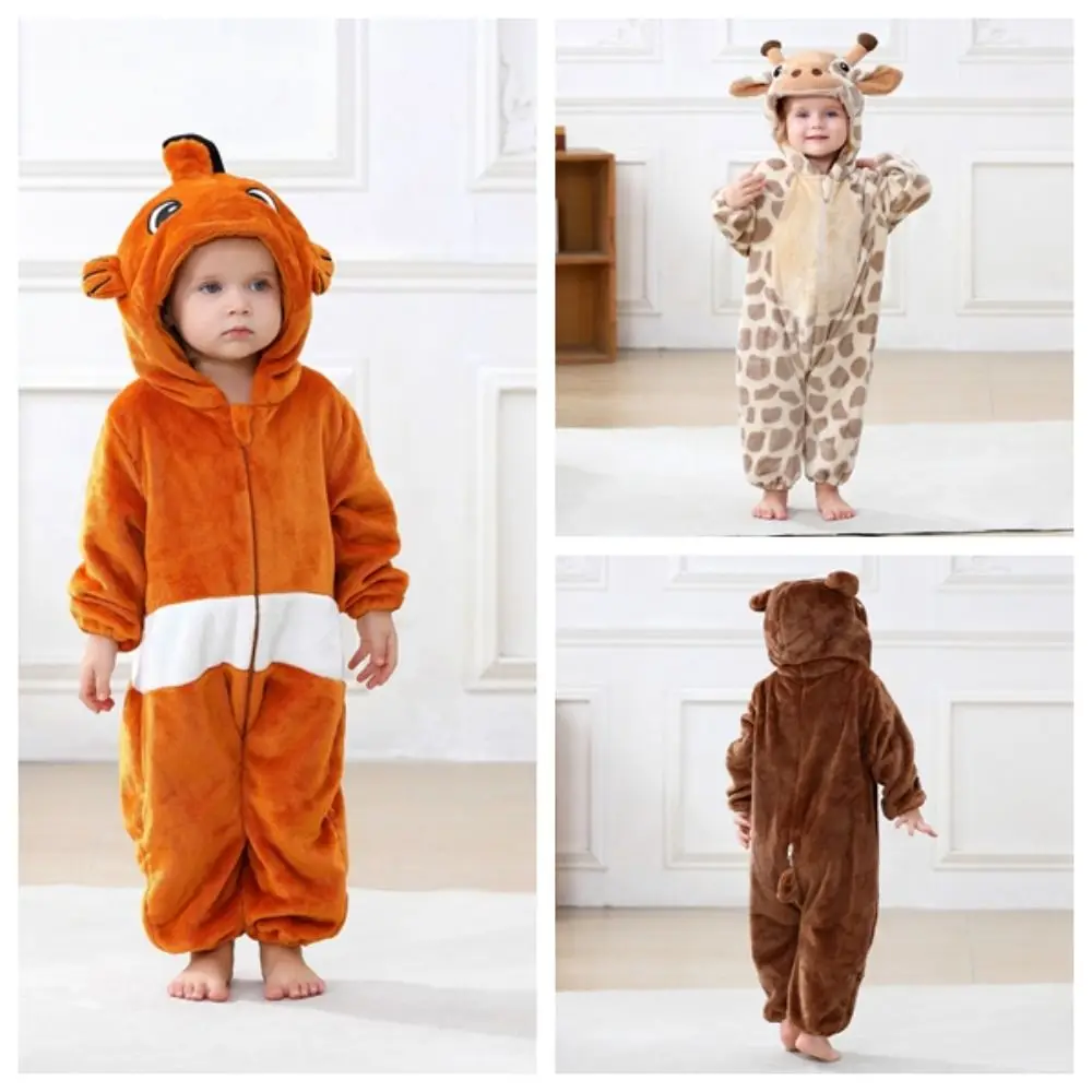 Soft Flannel Baby Hooded Romper Full-Coverage Design Hooded Design Toddler Costume Lightweight Skin-Friendly Holiday Outfit