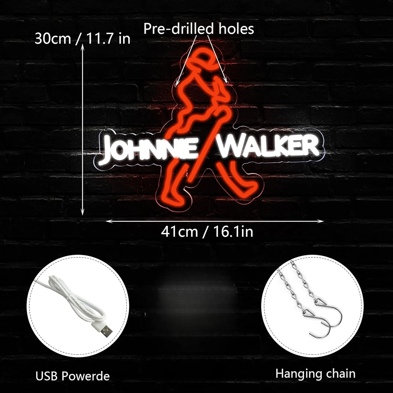 Whisky Neon Sign For Johnnie Walker Bar Pub Led Light Suitable For Garage Decor Business Display USB Powered Easy Hanging