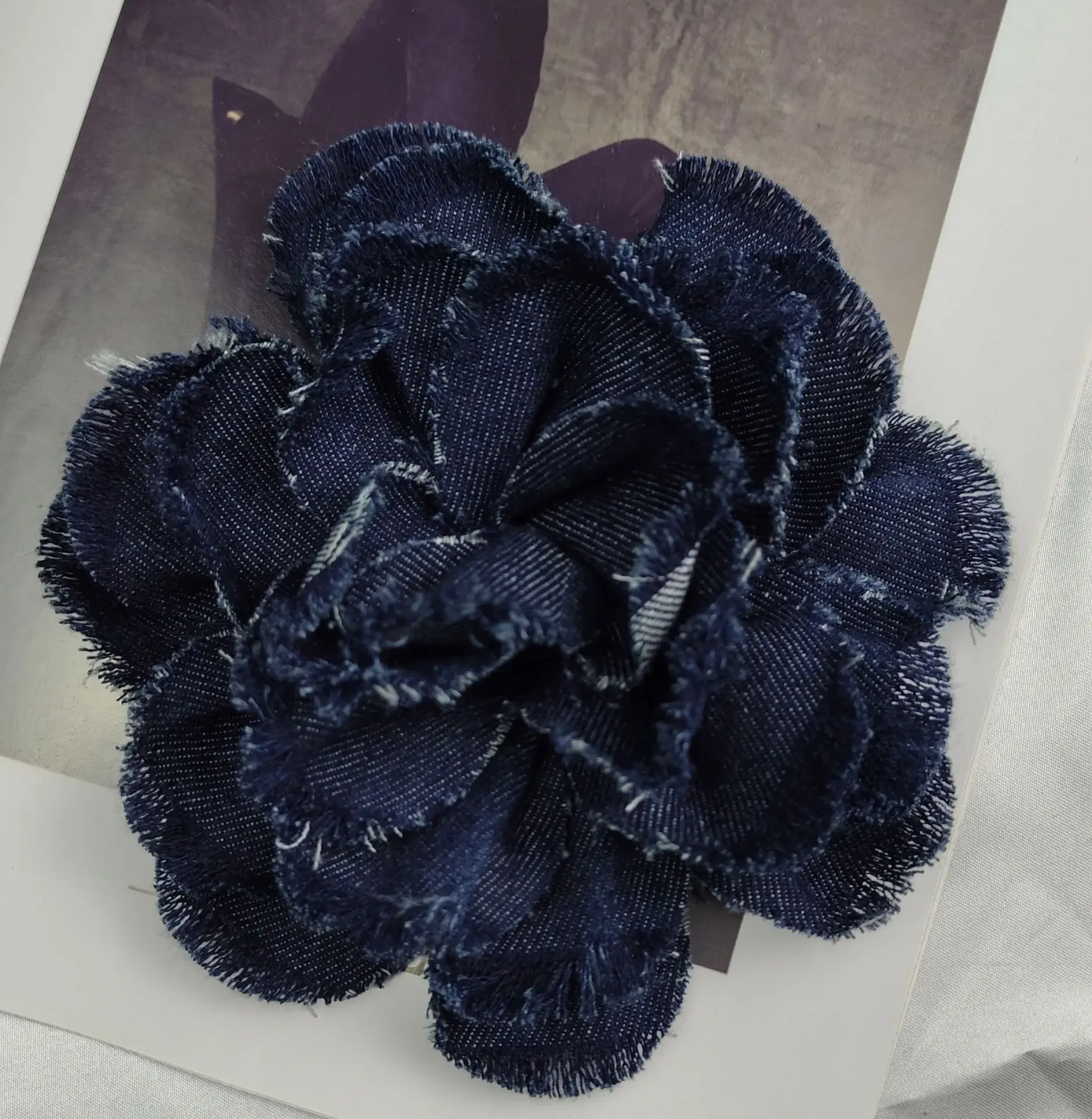 15cm Fashion New Handmage Edging Denim Rose Flower Brooch Pin Beautiful Corsage Lapel Badge Brooches for Women Accessories