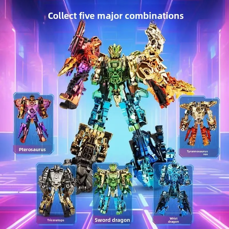 Jouet de transformation de dinosaure en alliage plaqué coloré, Robot tyrannosaure combiné, jouets éducatifs pour garçons, figurines à collectionner, nouvelle collection