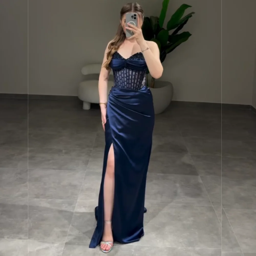 

Customized Charmeuse Beading Pleat Sweetheart Neck Long Dresses Bespoke Occasion Glitter Women's Evening Classic Party Gown