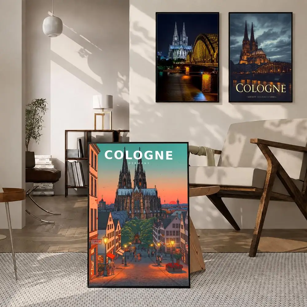 Landmark Cologne Cathedral Poster Self‑Adhesive Waterproof PP Poster Coffee House Bar Wall Art Sticker Room Home Decor