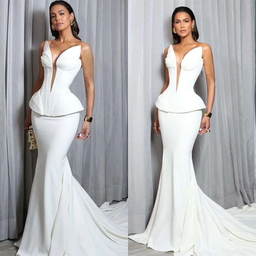 

Customized Mermaid Formal White Jersey Homecoming Dresses Temperament Evening Gowns High Quality Special Occasion Gowns