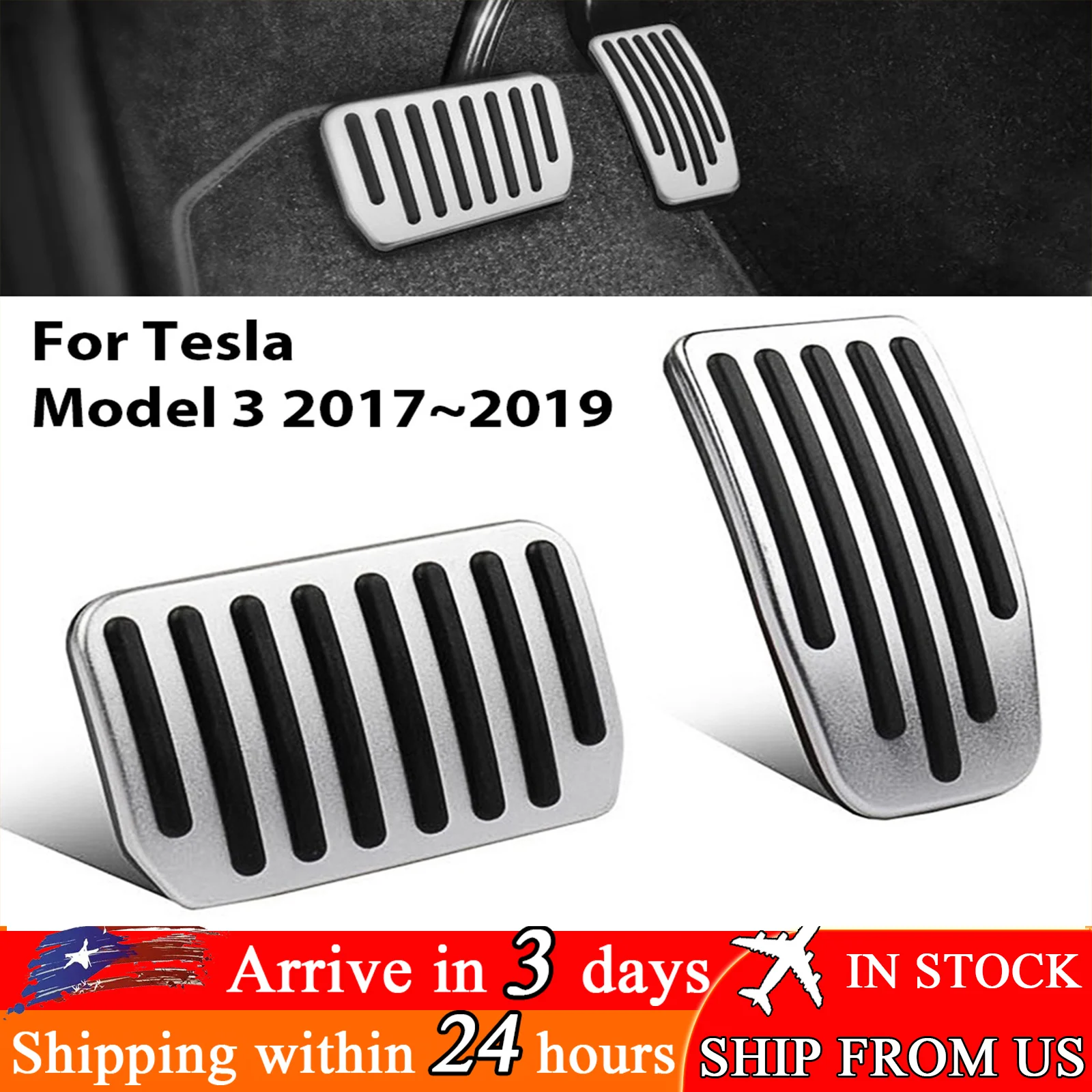 4Set Anti-Slip Foot Pedal Pads Aluminum Alloy Pedal Covers Brake Accelerator Pedal Cover Pedal Accessories For Tesla Model 3