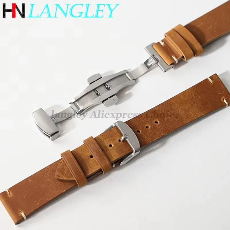 خياطة جلد البقر حزام ل أوميغا 18/19/20/21/22/24 مللي متر سوار ل Seiko خمر حزام (استيك) ساعة فراشة مشبك الأساور
