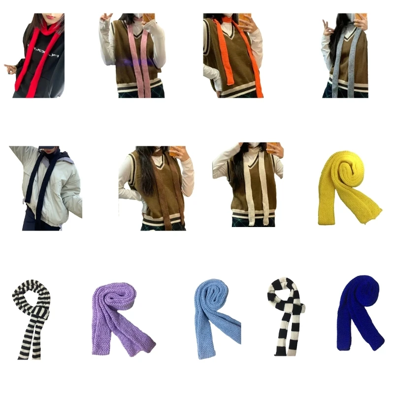 

Skinny Scarf Narrow Neckerchief Subculture Scarf Stripes Scarves for Women