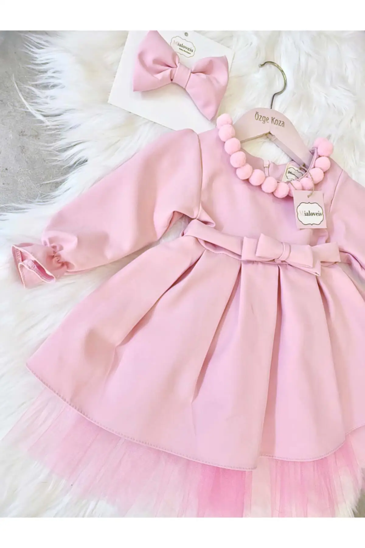 Baby Clothing Pink Pompom Detail Dress Comfortable Soft Texture Fashionable Design Excellent Compatible Baby Dress