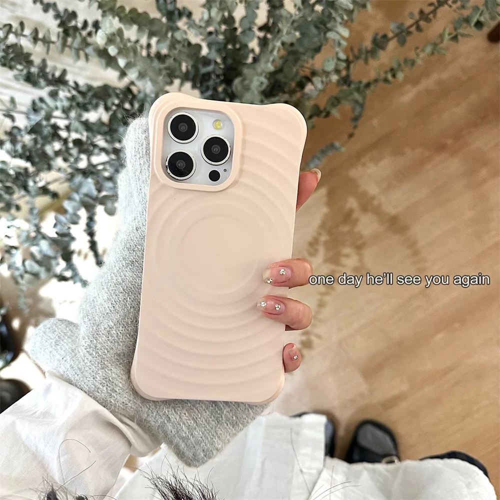 Luxury Ripple Pattern Candy For Magsafe Case For iPhone 15 14 13 12 11 Pro Max Plus Wave Magnetic Wireless Charger Armor Cover