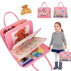 Kids Busy Board Montessori Sensory Suitcase Toys Educational Preschool Learning Tool Lacing Up Travel Self-care Activities Skill