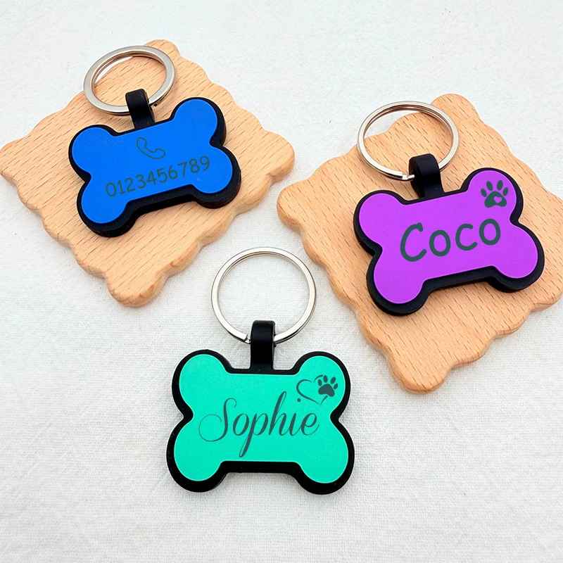 Silicone Bone Pet ID Tag Anti-Lost Dog Cat Nameplate Keychain Blank Custom Engravable Dog Tag for Pet Collar Accessories