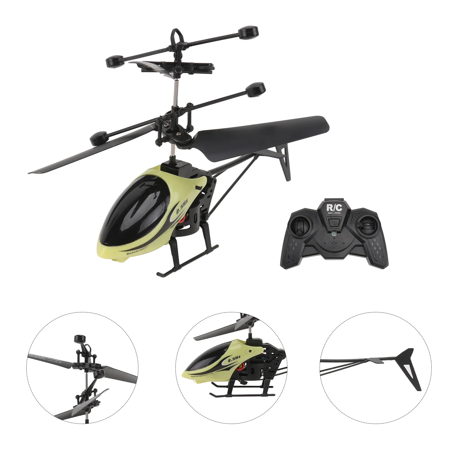 미니 RC 헬리콥터 2채널 노란색 야간 비행 LED 조명 상하좌우 전후진 동축 항공기