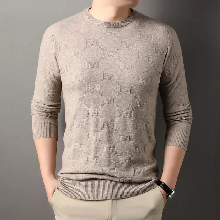 Мужской свитер с круглым вырезом, пуловер из искусственной шерсти, жаккардовая одежда с длинным рукавом, зима 2024