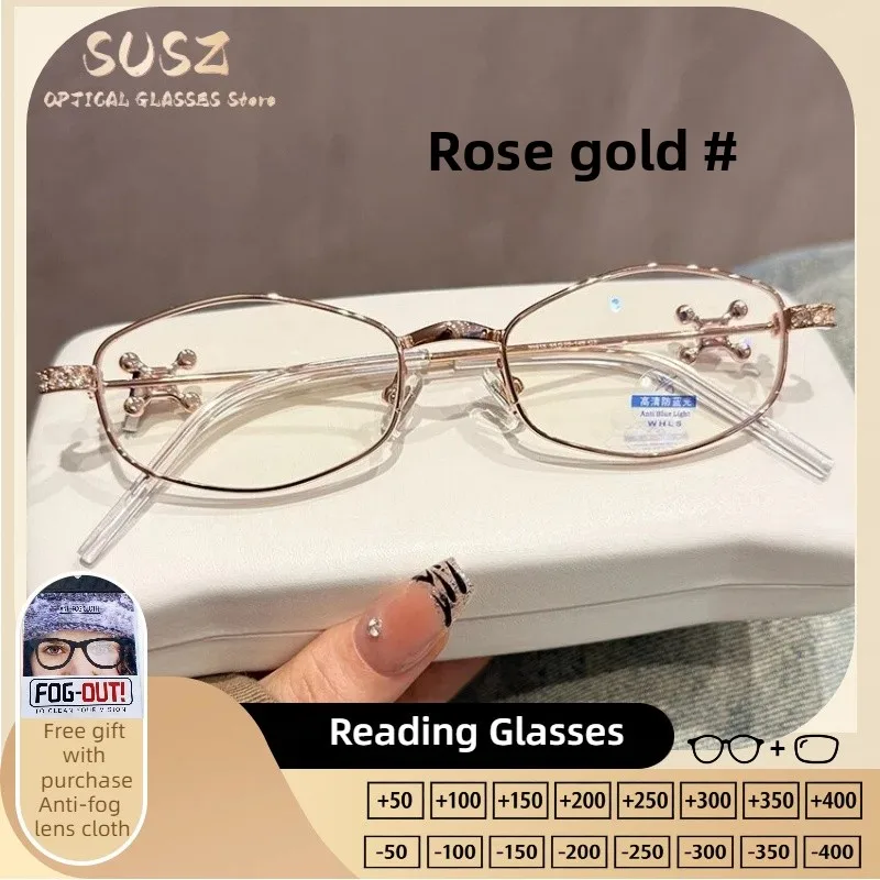 

SUSZ Fashion Oval Reading Glasses Women Half Titanium Blue Light Blocking Myopia Optical Glasses Anti-Reflective Eyeglasses