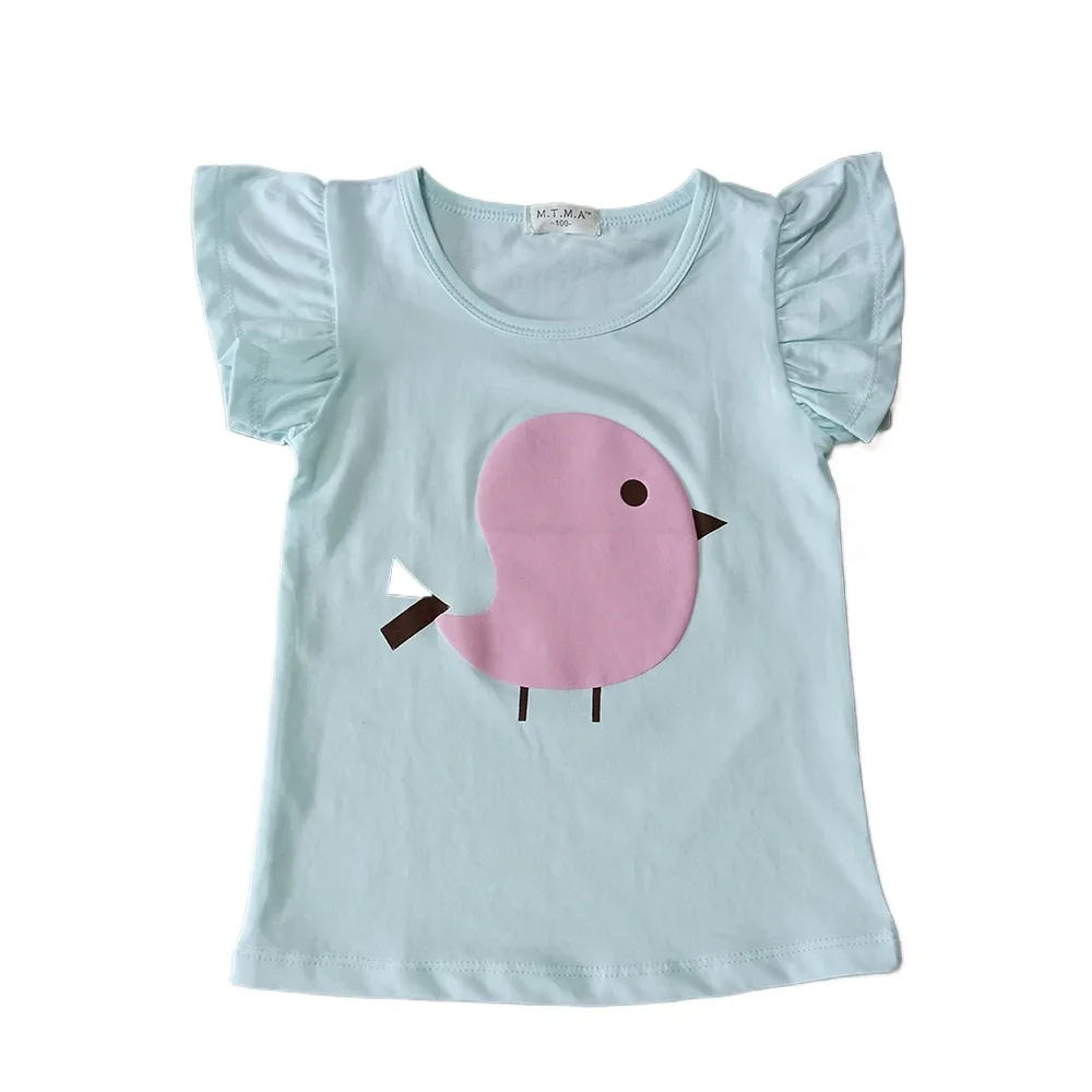 Fashion girls clothes summer new short sleeve t shirt cartoon bird kids clothes