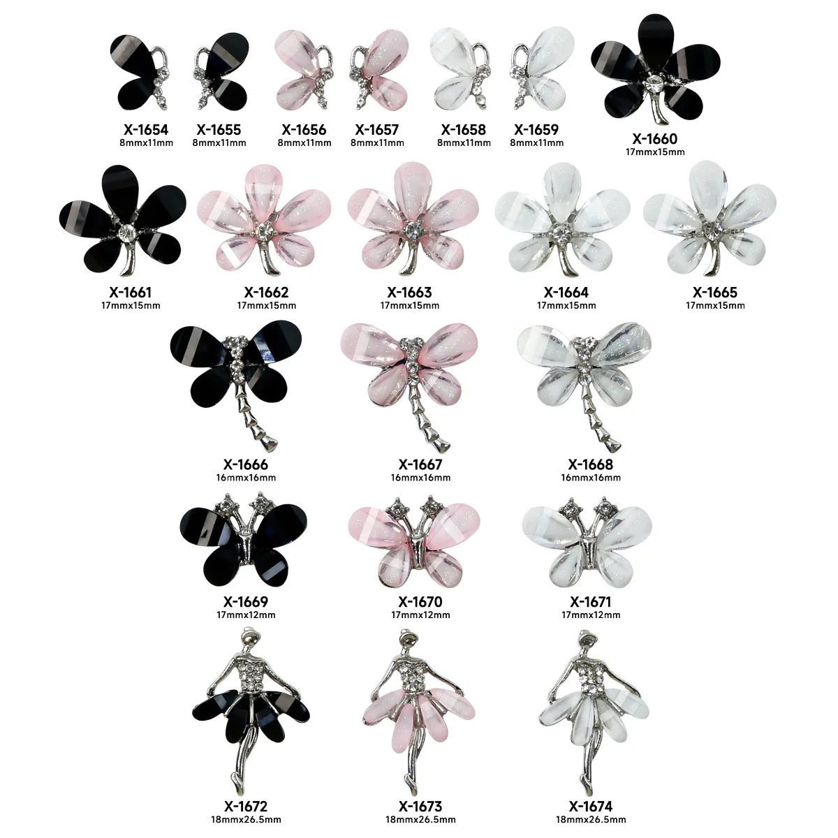 10PCS Ballet Girls Nail Art Charms Flower Butterfly Dragonfly Accessories For Nails Decoration Supplies Manicure Decor Materials