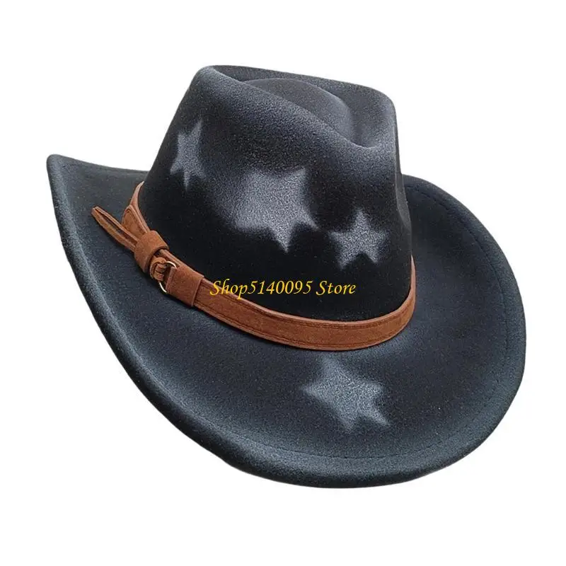 

DXAE Porkpie Hat Casual Top Hat with Star Print Panama Hat Headwear Gift for Travel