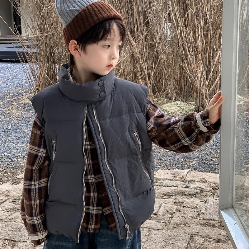 

2025 Autumn/Winter New Children's Stand up Collar Zipper Pocket Warmth Outer Vest