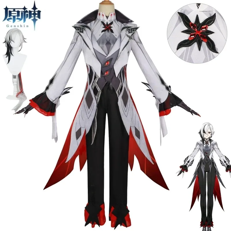 

Genshin Impact Arlecchino The Knave Косплей Костюм Парик Одиннадцать Fatui Harbingers Наряд Хэллоуин Карнавальная Вечеринка Униформа