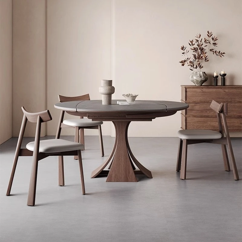

solid wood folding dining table chair 2024 new Internet celebrity family small apartment slate retractable variable round table