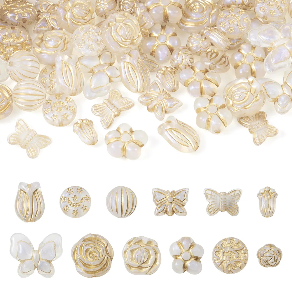 

96Pcs Clear Acrylic Beads Tulip Rose Flower Butterfly Flat Round Spacer Bead for DIY Bracelet Necklace Earring Jewelry Making