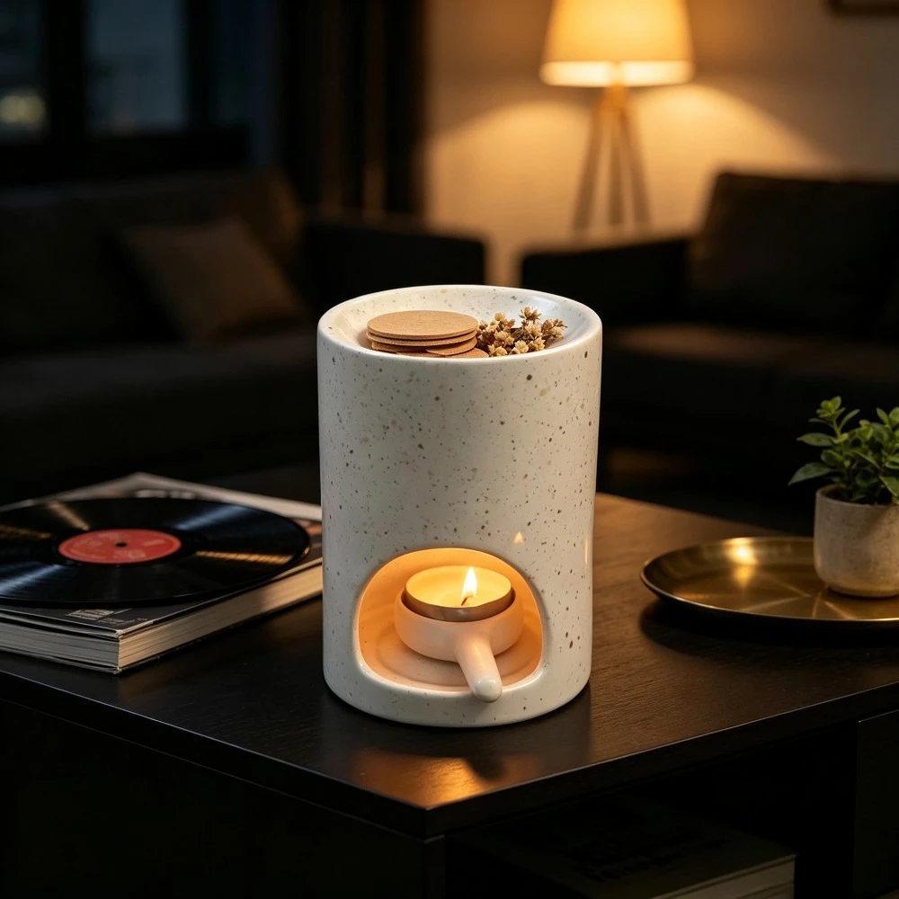 Speckled Ceramic Wax Melt Burner Cylinder Aroma Oil Warmer Tealight Candle Holder For Home Bedroom Fragrance Decor