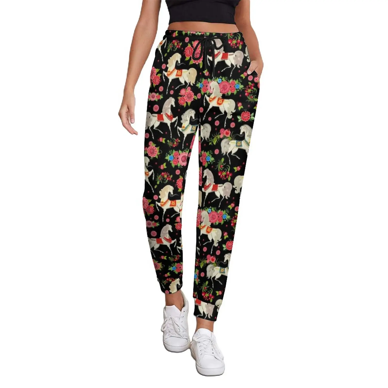 

Floral Horse Baggy Pants Spring Animal Lover Horses Cool Funny Trendy Joggers Female Hip Hop Print Trousers Big Size